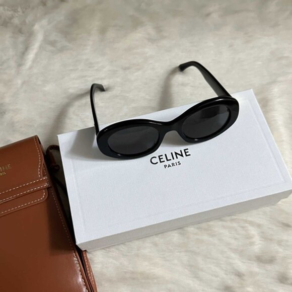 Celine Triomphe Black Oval Sunglasses - Picture 1 of 5